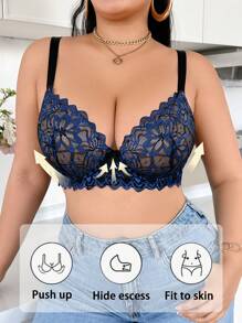 Elegant Lace Plus Size Women Lingerie - Blue - View 3