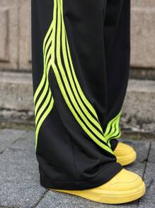 PAVTROS Manfinity Streetrush Men's Drawstring Waist Color Blocking Knitted Casual Sweatpants - Black - View 4