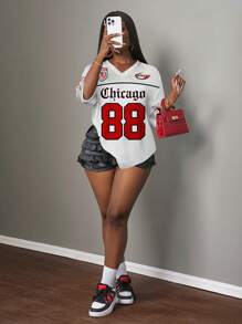 Slaydiva Casual Minimalist Letter & Number Graphic 14 Women T-Shirt, Suitable For Summer