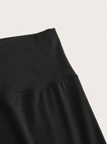 SHEIN BASICS Plus Size Solid Color Knitted Tight-Fitting Leggings - Black - View 3