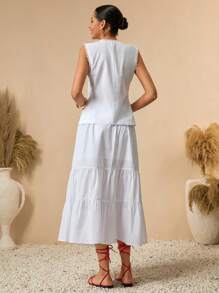 Bóhologie Conjunto de 2 piezas para mujer con blusa con cinta de encaje en los huecos de los brazos y el cuello, y falda larga. Conjunto de ropa de primavera-verano con look limpio