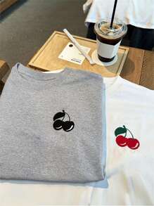 INAWLY Women Cherry Print Round Neck Short Sleeve Casual Loose T-Shirt - Multicolor - View 1