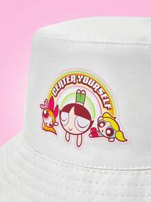 THE POWERPUFF GIRLS X SHEIN Chapeau seau réversible à imprimé tout-sur-tout, mode streetwear