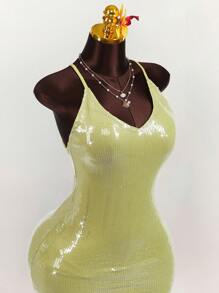 Amplova Robe de femme minimaliste et sexy à fente haute avec sequins