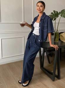 Livesso Women's Waist Cinched Short Jacket & Jeans Set Fall/Winter