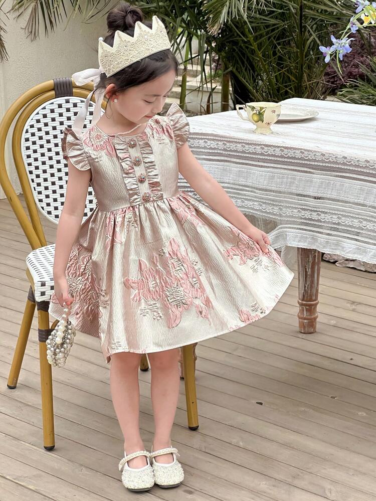 Young Girl Fancy Party Ruffled Ball Gown Dress, Summer