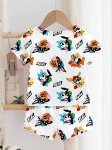 2pcs Cartoon Pattern Loose Casual Homewear Set For Young Boy - Multicolor - View 2