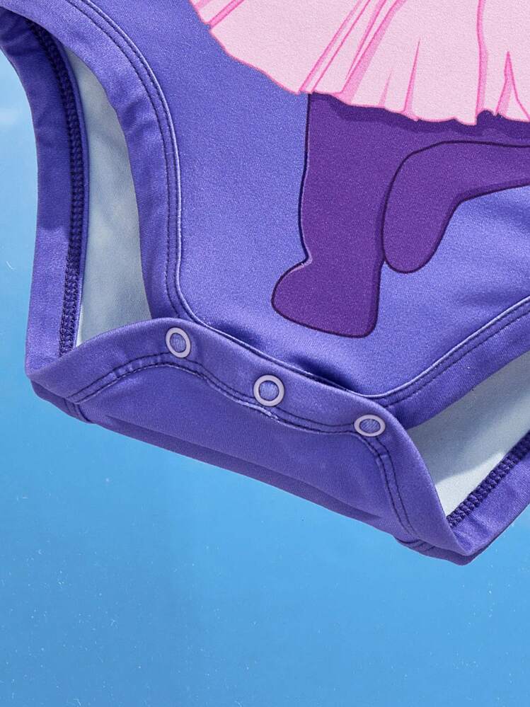 Teletubbies X SHEIN Body de manga corta casual con estampado de bailarina de ballet de dibujos animados para bebé niña, en colores rojo y morado - Multicolor - Añade 4