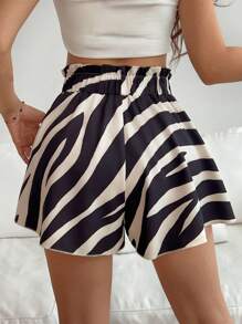 SHEIN PETITE Women's Summer Casual Zebra Print Tie-Waist Loose Shorts - Multicolor - View 2