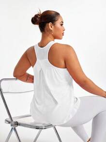 Easithlete Solid Color Sleeveless Sports White Tank Top, Fashionable For Summer Orange - White - View 2