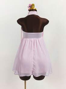 Amplova 缎面缎面拼布仿花装饰露肩围巾领连衣裙 - 粉色 - 查看 4