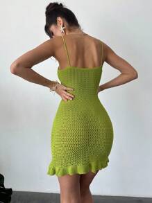 Firerie Nuovo vestito canottiera in maglia con vita increspata, coulisse e orlo arricciato, sexy per vacanze in spiaggia, per donne
