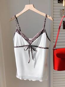 Comfortcana 女士豹纹拼布前系带吊带背心 - 白色 - 查看 5