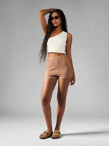 MISSGUIDED High Waist Textured Cycling Shorts Athletic Compression Waffle Knit Hot Pants Body Shaping Summer Workout Loungewear Beach Exercise Activewear