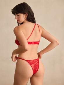 Charlaine Charlaine Set de 2 piezas de lencería romántica para mujer con hombro único, encaje y parchwork, ideal para el Día de San Valentín