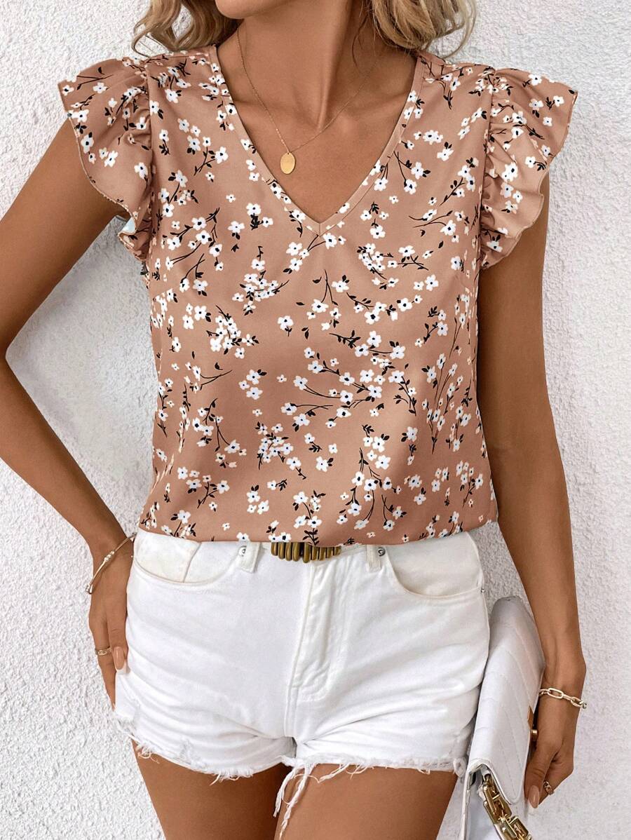 SHEIN Clasi Blusa sin mangas de escote en V para mujer, de moda para el verano - Rosa vieja - Ver 1