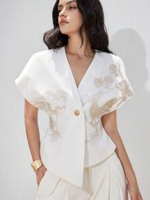 Aveloria Modichic Blusa de corte elegante con diseño bordado en la parte delantera - Blanco - Ver 6