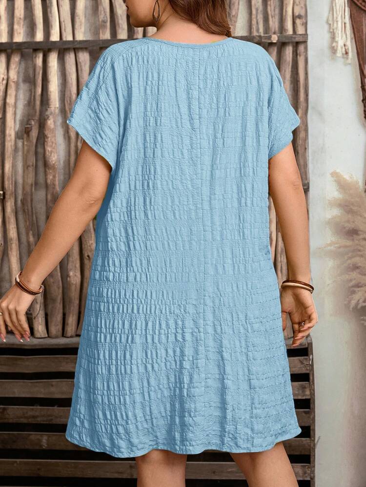 Plus Size Casual Solid Color Textured Dress Summer Dress Summer Outfits Summer Clothes Spring Dress Spring Outfit Women Spring Clothing F Beach Vacation Outfits For Women Vacation Dress Bohemian Country Style For Women Blue Dresses Women's Summer Dresses Light Blue Casual Dress Summer Dresses For Women Spring Dress Women Beach Dress Holiday Dresses Country Dress