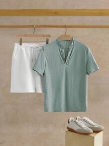 Manfinity VCAY 2pcs/Set Men's Fitted Polo Shirt Sets, Suitable For Summer - Dark Green - View 1