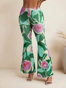 JIAN LASALA Pantaloni lunghi in rete con stampa floreale estiva, pantaloni casual da donna per vacanze, abiti vintage hawaiani, pantaloni ankara, abbigliamento da resort, outfit da rave, pantaloni da festival, abbigliamento da ritorno a casa sexy per donna