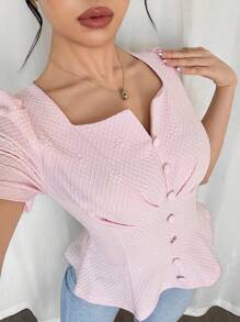 Firerie Damen neue kombinierbare Einfarbige quadratische Ausschnitt Struktur Jacquard Oberteil, elegantes Sommer Blumen Oberteil/Süße Sommer Oberteile/Sommer Outfits für Frauen/Boho Frauenkleidung/Strandurlaub Outfits/Festival Outfits/Sommerurlaub am Meer Outfits/Festival Kleidung