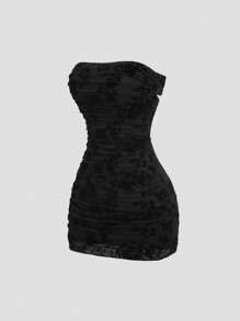 SHEIN PETITE Vestido mini ajustado de malla transparente con estampado de flocaje, adecuado para mujeres altas