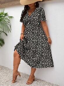 SHEIN Frenchy Plus Size Summer Casual Daisy Floral Print Dress, Versatile Vacation Dress Suitable For Music Festivals And Holiday,Sun Dresses For Women Fall Clothes