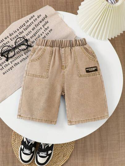 1 szt. Młodzieżowe chłopięce, uniwersalne, sprane, niebieskie, dżinsowe spodenki