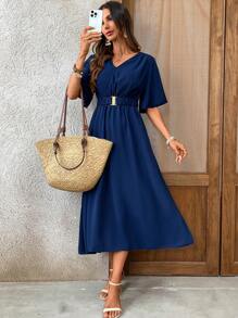 EMERY ROSE 女士中长袖连衣裙，夏季时尚 - 藍色 - 查看 5