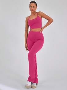 Musera Sport Spaghetti Crop Top Only Workout Moisture Absorption Summer Holiday Yoga Strap Gym Fitness - Hot Pink - View 4