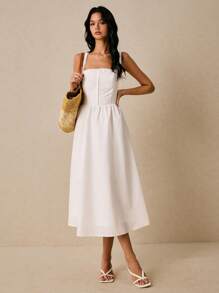 Poéselle 女士连衣裙 弹力后背蕾丝领口长裙 白色连衣裙 生日连衣裙 背心裙 女士夏季无袖长裙 时尚夏季女装 夏季连衣裙 太阳裙 波西米亚风夏季女装 Y2k 乡村音乐会服装 白色女装 节日服装 - 白色 - 查看 4