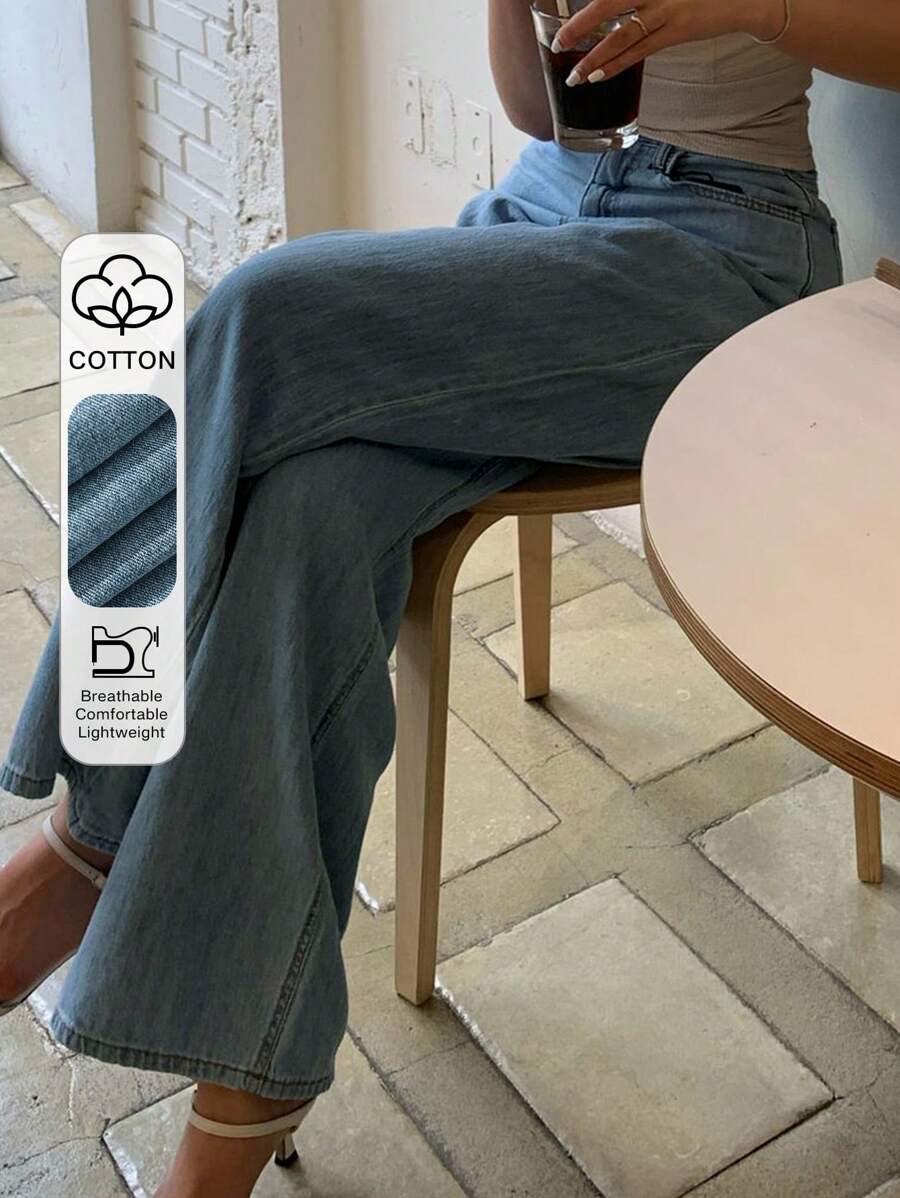 DAZY Jeans amples et larges en denim de couleur unie pour femmes, vêtements de rentrée scolaire - Jean brut - Voir 1