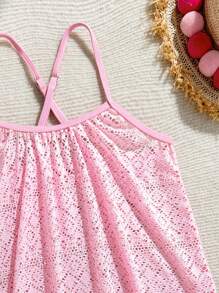 Girls White Lace Hollow Out Mid-Length Beach Cover Up - Multicolor - View 6