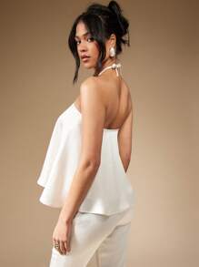 MISSGUIDED Elegant Halter Neckline A-Line Wedding Resort Flowy Occasion Bridesmaid Reception Bridal Draped Evening Gathering Garment