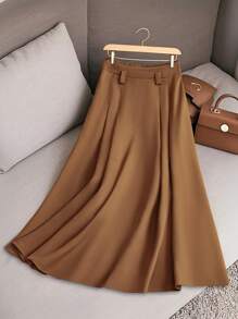 Franclia Jupe mi-longue plissée en patchwork kaki régulier pour femme, portée élégante et décontractée pour le travail, les vacances, l'école, la famille, multifonctionnelle pour le printemps/été