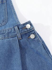 Sparklyn 女童休闲吊带无袖牛仔连体连衣裙，松紧腰 - 中等水洗藍 - 查看 3
