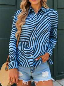 Women's Striped Long Sleeve Single-Breasted Casual/Work Shirt Fall Cloth For Women - Multicolor - View 1