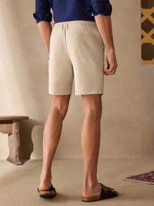 HIMLAND 男士休闲梭织面料中腰抽绳直筒短裤，适合日常穿着 - 杏色 - 查看 4