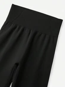 LUVLETTE Women's Black Seamless Wide Waistband Waist Elegance Yoga Fitness Active Gym Basic Leggings - Black - View 16