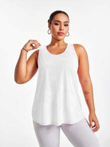 Easithlete Solid Color Sleeveless Sports White Tank Top, Fashionable For Summer Orange - White - View 7