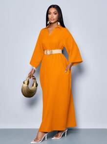 SOLERSUN Women's Fashionable V Neck Loose Batwing Sleeve Dress For Holiday Maxi Women Outfit - Orange - View 6