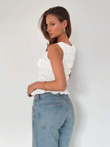 Breezaya 1pc Women's Ruffle Hem Round Neck Camisole, Fashionable For Summer - White - View 2