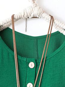 Linhara Vestido casual con botones abiertos y bordados talla grande - Verde - Ver 6