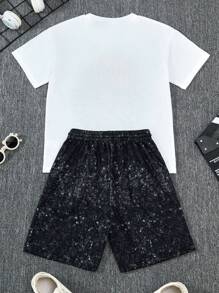 Tween Boy Cartoon Print Short Sleeve T-Shirt And Shorts 2pcs Set - White - View 2