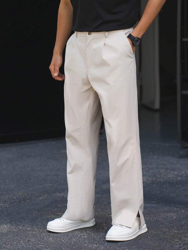 Manfinity Bizformal Herrenanzughose im Business-Casual-Stil mit elastischem Bund und Knopfleiste, einfarbig, Beinöffnung mit geteiltem Design. Herrenmode, Freizeitkleidung für Herren, geeignet für den Alltag, zum Pendeln zur Arbeit, Ausgehen, Party, Freizeit, Treffen mit Freunden, kann als Geschenk für Freunde, Familie, Freund, Ehemann, Vater verwendet werden.