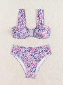 Bộ bikini hở lưng cổ chữ V họa tiết hoa mùa hè dành cho nữ, đồ bơi đi nghỉ - Nhiều màu - Xem 5