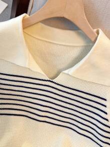 Franclia Ladies' Spring And Summer New Style Slimming French Elegant Casual Temperament Versatile, Exquisite, Gentle And Atmospheric Design Sense Of Luxury, Going Out For Dating And Commuting Polo Collar Striped Knitted Vest - Multicolor - View 4