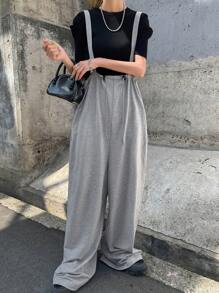 FRIFUL Women's Casual Loose Solid Color Jumper Pants - Grey - View 4