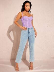 Silquee Top de tirantes bustier con encaje en contraste - Lila Púrpura - Ver 3