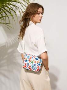 SHECARRY 轻便休闲简约海星印花单肩包，适合少女、大学生，非常适合大学、户外、旅行、野餐、暑假